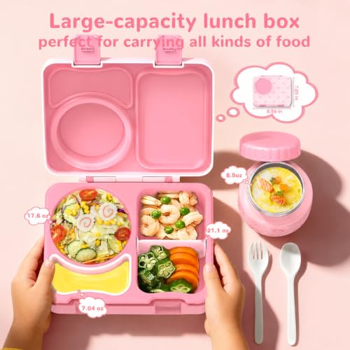 Kids Lunch Box with Thermo, Leakproof Bento Box for Kids with 8OZ Insulated Food Jar, Ice Pack, Sauce Cup, Utensils, Removable Tray & Dividers for School Daycare Travel (Bows) - color: Bows