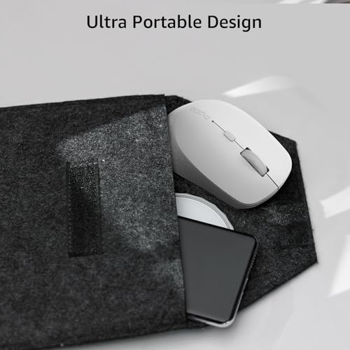 Rapoo M300G Silent Wireless Mouse, Bluetooth Mouse for Laptop, 2.4GHz with USB Receiver, 2400 Adjustable DPI Optical Tracking, 1 Year Battery Life, Compatible with PC, Grey - color: Light Grey