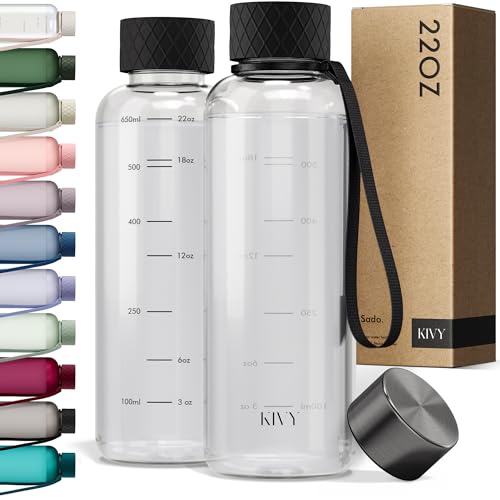 KIVY Slim Water Bottle 22oz [Lightweight & Shatterproof] Leak Proof Bottle for Women & Men - Clear plastic water bottle no straw - Dishwasher Safe Tritan Bottle BPA Free - color: Black Clear, size: 22oz