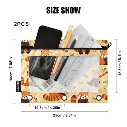 Pencil Pouch for 3 Ring Binder Red Panda Cartoon Binder Pencil Case with Smooth Zipper Clear Window Pencil Case 2 Pack for Office School College Supplies - color: Red Panda