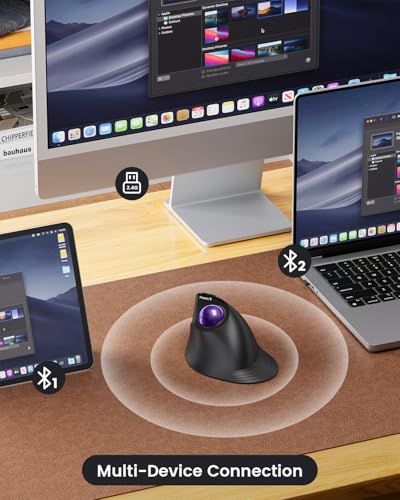 ProtoArc Vertical Wireless Trackball Mouse, EM05 NL Bluetooth Ergonomic Rollerball Mouse Rechargeable Computer Laptop Thumb Mice, 3 Device Connection, Compatible with iPad, Mac, Windows, PC-Purple - color: Purple
