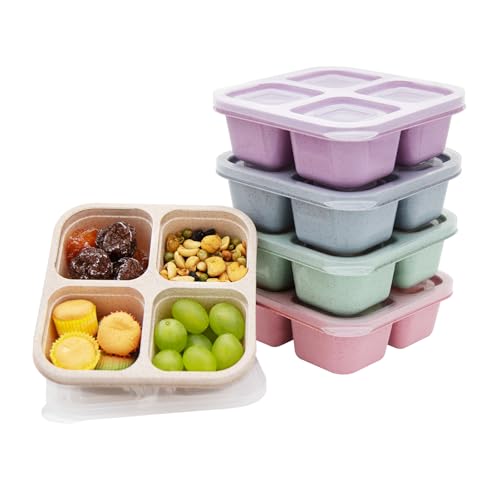 5 Pack Bento Lunch Box,4 Compartment Snack Containers,Divided Snack Box,Meal Prep Lunch Containers FOR Kids/Toddle/Adults,Food Storage Containers for School, Work and Travel - color: 5pack-Multicolor