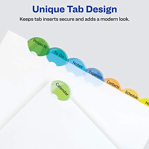 Avery® Insertable Style Edge™ Plastic Dividers for 3 Ring Binders, 8-Tab Set, Multicolor, 1 Set (11201) - size: 1-Pack, style: Dividers