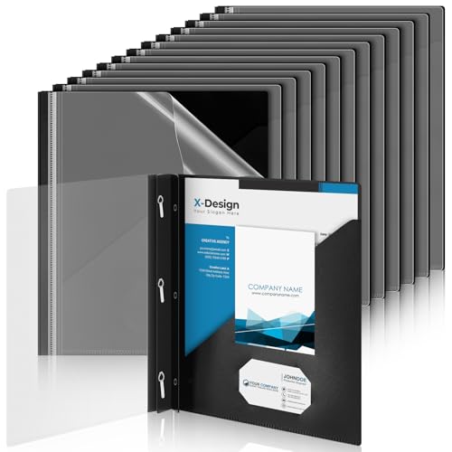 Teling 24 Pcs Clear Front Report Covers with 3 Prongs, Suit for A4/8.5'' x 11'' Letter Size Paper, Plastic Black Presentation Folders Bulk, 90 Sheet Capacity, for School Business - color: Black