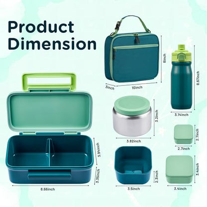 JXXM Bento Lunch Box for Kids With 8oz Thermo, Leakproof Bento Box with with 2 Compartments, Insulated Bottle, Lunch Bag, BPA Free Dishwasher Safe for School Girls Boys (Green) - color: Green 01