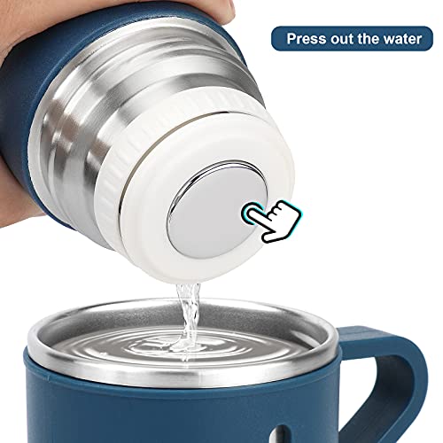 Stainless Steel Thermo 500ml/16.9oz Vacuum Insulated Bottle with Cup for Coffee Hot drink and Cold drink water flask.(Blue,Set) - color: Blue (Set), size: 16.9 Ounces