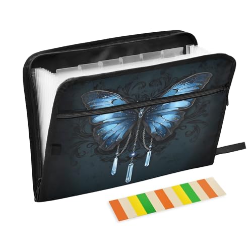 Expanding File Folder,13 Pocket Accordion File Folders Document Organizer Holder with Color Labels, Zipper Closure Waterproof for Letter A4 Size Paper,Document,Morpho Butterfly Blue - color: Morpho Butterfly Blue