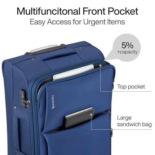 Hanke 24 Inch Luggage Expandable Softside Checked Suitcases with Spinner Wheels, Upright Rolling Luggage Suitcases Travel TSA Luggage Bag for Women Men(Blue) - color: Blue, size: 24 Inch Checked in