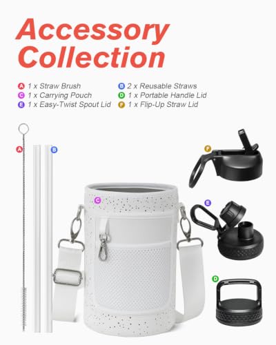 Half Gallon Water Bottle Insulated with Straw&3 Lids, Coolflask 64 oz Water Jug Galaxy Large Metal Stainless Steel flask for Gym, Sports and Office, Keep Cold 48H Hot 24H, Arctic White | 64 oz Large Water Jug Stainless Steel Triple-Wall, Cold 48+h/Hot 24+