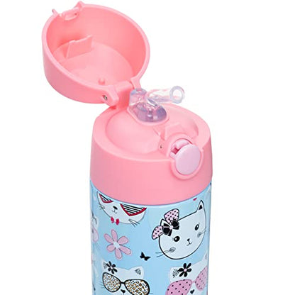 Snug Insulated Kids Water Bottle with Straw & Spout – Double-Wall Stainless Steel, Leakproof, Easy-Flip Lid – For School, Travel, Toddlers & Big Kids - Kitty, 12oz - color: Kitty, size: 11.8 Ounces