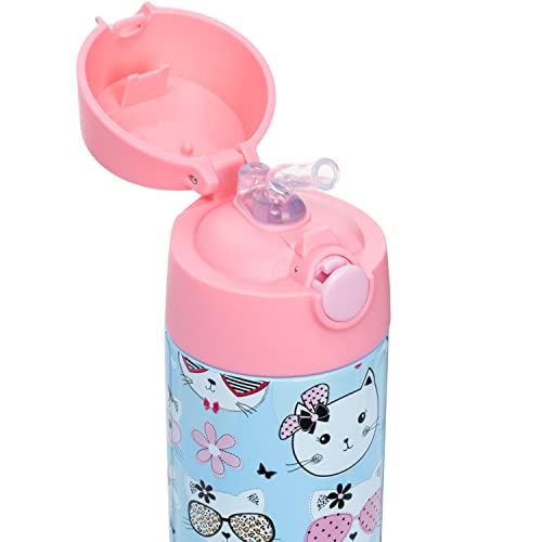 Snug Insulated Kids Water Bottle with Straw & Spout – Double-Wall Stainless Steel, Leakproof, Easy-Flip Lid – For School, Travel, Toddlers & Big Kids - Kitty, 17oz - color: Kitty, size: 16.9 Ounces