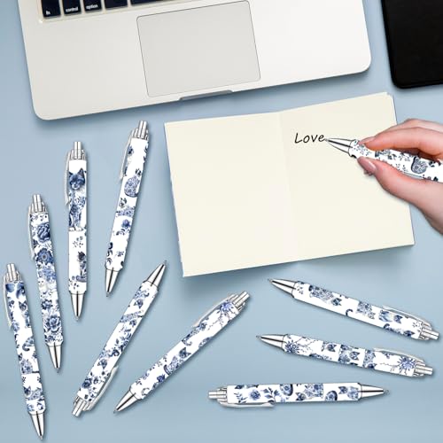 Blue and White Porcelain Cat Ballpoint Pens Set – Aesthetic Chinese Porcelain Style Cat Design Pens for Office, Journaling, and Stationery Lovers – Smooth Writing Pens for Daily Use or Gifts, 10 Pack - style: Blue and white porcelain cat