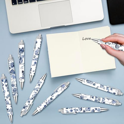 Blue and White Porcelain Cat Ballpoint Pens Set – Aesthetic Chinese Porcelain Style Cat Design Pens for Office, Journaling, and Stationery Lovers – Smooth Writing Pens for Daily Use or Gifts, 10 Pack - style: Blue and white porcelain cat