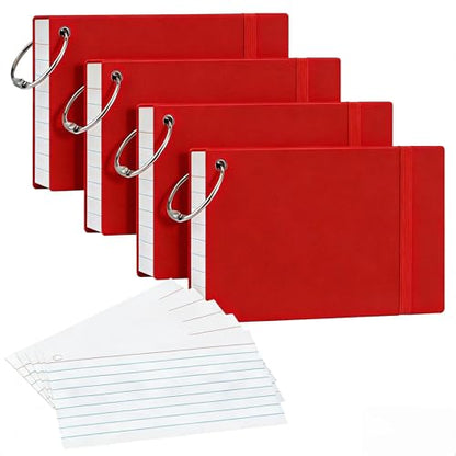NEEWAY Heavyweight Ruled Index Cards 3x5, 200 Count Flash Cards with Rings and Cover, White Note Cards Lined for Home, Office (Red) - color: Red