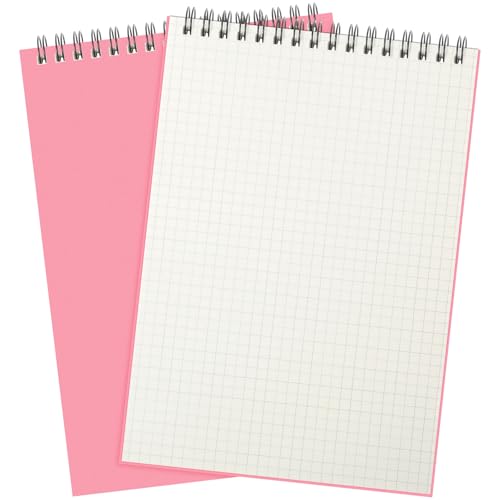 Engrowtic 2 Pack Graph Paper Spiral Notepad A5 Top Wirebound Notepad Grid Notebook Steno Pad Memo Notebook Grid Paper 140 Pages for Writing Sketching Drawing Office Supply (Pink) - color: Pink