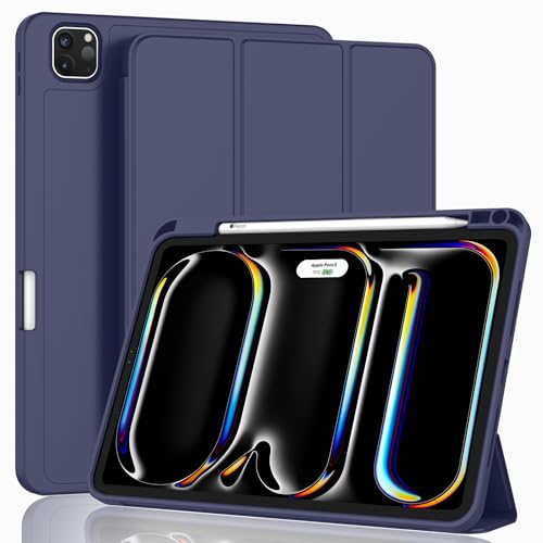 ZryXal iPad Pro 11 Inch Case (M5) 2025/ (M4) 2024 (Model: A2836/A2837/A3006), Trifold Stand Smart Cover with Pencil Holder and Soft TPU Back, Auto Wake/Sleep (Dark Blue) - color: Dark Blue