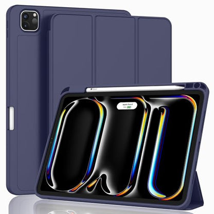 ZryXal iPad Pro 11 Inch Case (M5) 2025/ (M4) 2024 (Model: A2836/A2837/A3006), Trifold Stand Smart Cover with Pencil Holder and Soft TPU Back, Auto Wake/Sleep (Dark Blue) - color: Dark Blue
