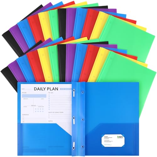 Cholemy 72 Packs Pocket Folders with Prongs Heavy Duty Plastic Folder with Business Card Slot 3 Prong Fasteners for School Office (Stylish) - color: Stylish
