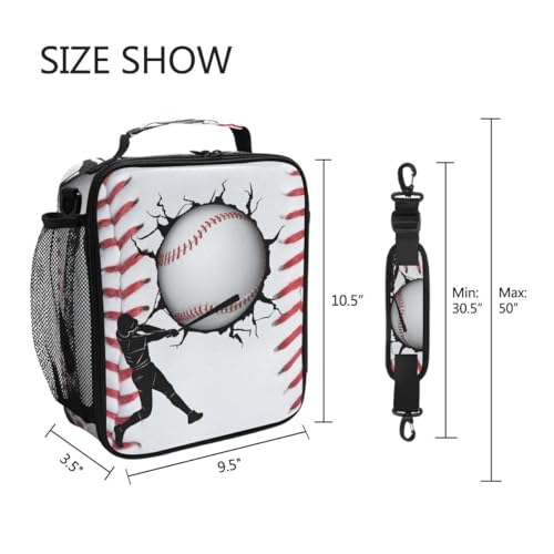Sport Baseball Lunch Box for Kids Boys Girls, Cooler Insulated Lunch Tote Bag with Adjustable Strap for School Daycare - color: W005