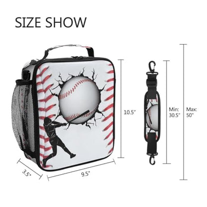 Sport Baseball Lunch Box for Kids Boys Girls, Cooler Insulated Lunch Tote Bag with Adjustable Strap for School Daycare - color: W005