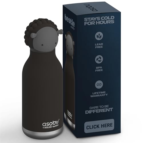 asobu Bestie Bottle Insulated Stainless Steel Water Bottle with Detachable Soft Animal Head Fun Drinking For Kids and Teens16 Ounce (Black Sheep) - color: Black Sheep