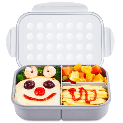 MISS BIG® Bento Lunch Box for Kids, 1150ml, 3 Compartments, Gray | Gray kids lunch box with 3 compartments for daycare meals, school snacks, picnic food, and travel. - color: Gray, size: 1150ml