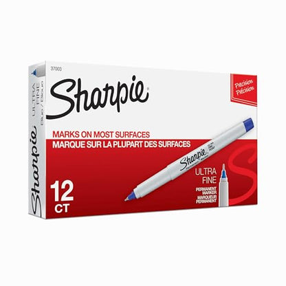 Sharpie Permanent Markers, Ultra-Fine Point, Blue, 12 Count - Home, School, Office Supplies - color: Blue
