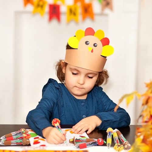 CCINEE 24pcs Thanksgiving Mini Multicolor Pens, Fall Turkey Pumpkins Retractable Writing Pen In One Holiday Ballpoint Pens for Students Teacher Office Coworker Gifts Classroom Prize Goody Bag Stuffers - color: Brown