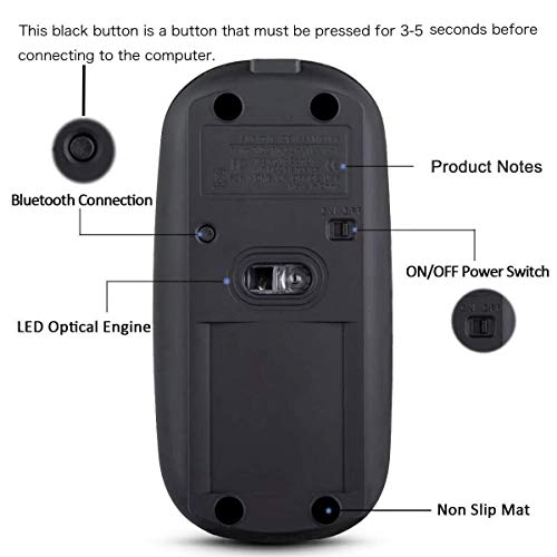KLO Bluetooth Mouse for MacBook/Laptop/Notebook/pc/iPad/Chromebook, Wireless Mouse for MacBook Pro/AIR (Grey) - color: Grey