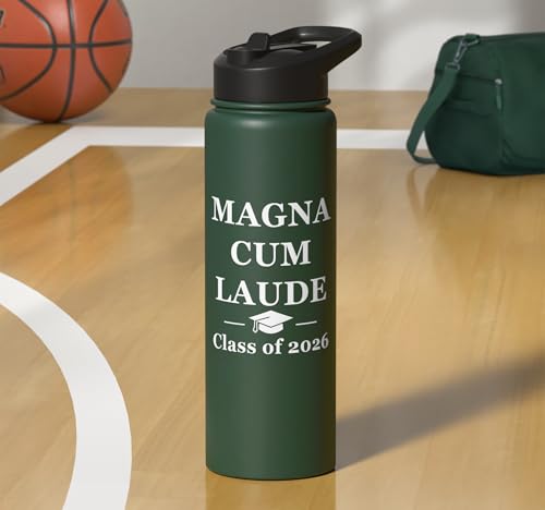 Magna Cum Laude Class Of 2026 Distinction Degree Graduation Stainless Steel Insulated Water Bottle - color: Dark Green