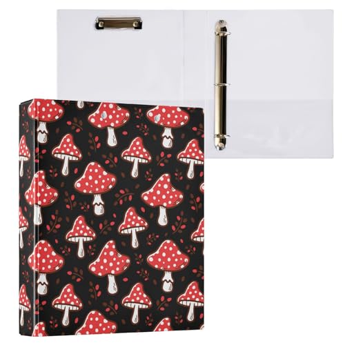 Amazing Amanita Red Mushroom 3 Ring Binder 1.5" Decorative D-Ring Binder with Clipboard&3 Clear Pockets, Holds 200 Sheets A4 Size Paper Waterproof Binders for School Home Office - color: Amanita Red Mushroom, size: ‎12.4x10.63x2.36 Inch-1 Pack