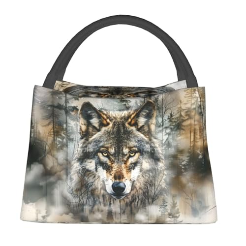 Wolf Reusable Lunch Box, Majestic Wildlife Lunchbox for Kids Adults, Insulated Lunchbag, 11in*6.3in*6.7in, Gifts Makeup Bag, Forest Portable Handbag for School Picnic Work Travel Beach Hiking - color: Wolf