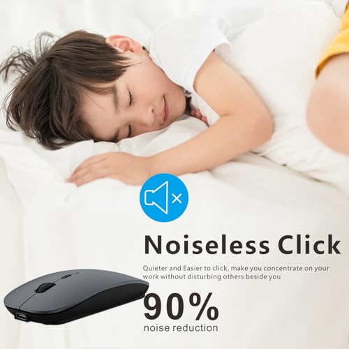 HOTDREAM Bluetooth Wireless Rechargeable Mouse for MacBook Pro/Air/iPad Air/iPad Pro/Laptop/Tablet/iPhone/PC, Bluetooth 5.2/3.0 and 2.4GHz Dual Mode Mouse (Gray) - color: Gray