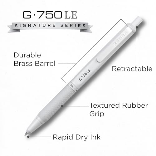 Zebra Pen G-750LE Signature Series Retractable Gel Pen, Black Ink, 0.7mm Medium Point, Pearl White Durable Compact Brass Barrel, Comfort Grip, Rapid Dry Ink, Japanese Craft Detail, 1-Pack (49611)
