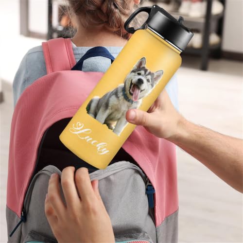 D-Story Personalized Water Bottle with Pets on it, Custom 18 oz Leak-Proof Stainless Steel Insulated Flask with Straw Lid, Funny Picture Gifts for Dog Dad Mom Pet Lovers - color: Pet Picture