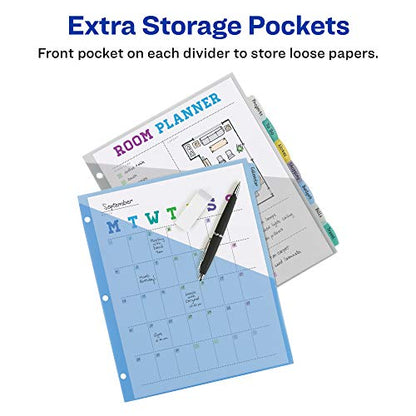 Avery Write & Erase Pocket Plastic Dividers for 3 Ring Binders, 8-Tab Sets, Multicolor, Tabs Viewable Beyond Sheet Protectors, 1 Set (16177)