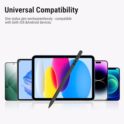 2-in-1 Stylus Pen for Touch Screen with LED Power Display, Universal Stylus Active Pencil for iPad 2018-2026, iPhone, Samsung, Android Tablet, Switch- Tilt Sensitivity Drawing, Fast Charge Digital Pen - color: Black