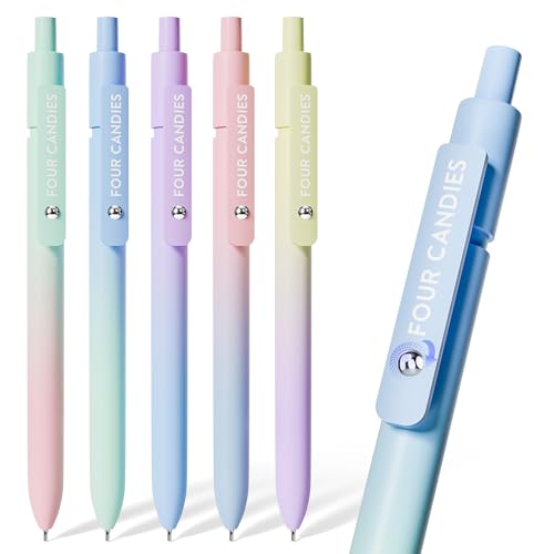 Four Candies Gel Pens, 5 Pcs 0.7mm Fine Point Quick Dry Black Ink Pen | Smooth Writing Gel Pens for Journaling, Note Taking, Nurse Aesthetic, Cute Office School Supplie(Gradient) - color: 5 Pcs Gradient-Black Ink