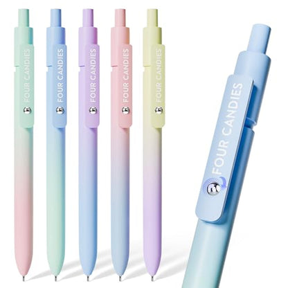 Four Candies Gel Pens, 5 Pcs 0.7mm Fine Point Quick Dry Black Ink Pen | Smooth Writing Gel Pens for Journaling, Note Taking, Nurse Aesthetic, Cute Office School Supplie(Gradient) - color: 5 Pcs Gradient-Black Ink