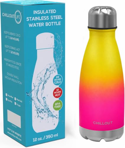 CHILLOUT LIFE 12oz Kids Insulated Stainless Steel Water Bottle, Leak Proof | Small Metal Water Bottle, Keeps Drinks Cold 24H & Hot 12H, Leak-Proof Screw Lid, Perfect for School, Travel & Sports - color: Nectarine