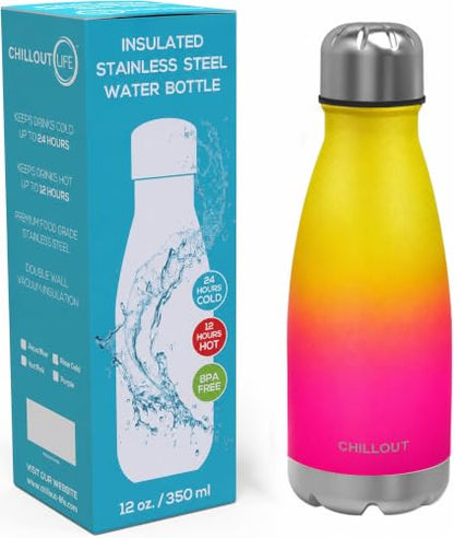 CHILLOUT LIFE 12oz Kids Insulated Stainless Steel Water Bottle, Leak Proof | Small Metal Water Bottle, Keeps Drinks Cold 24H & Hot 12H, Leak-Proof Screw Lid, Perfect for School, Travel & Sports - color: Nectarine