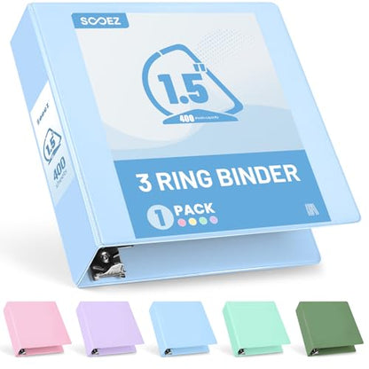 Sooez BinderX Extra Durable 1.5 Inch 3 Ring Binder, D-Ring Large Binders, Holds 400 Sheets of 8.5x11 Paper, Customizable View Cover with Inside Pockets, Heavy Duty 3 Ring Binder for School,Light Blue - color: Light Blue, size: 1.5 inch