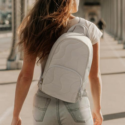 tomtoc 10L Crossbody Sling Bag Backpack for Women, Trendy Puffer Quilted Padded Bag for 13-inch Macbook Air, Macbook Neo A18, 11" iPad Air/Pro, Nintendo Switch 2, Lightweight Travel Chest Bag Daypack - color: Snowberg