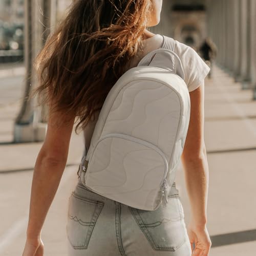 tomtoc 10L Puffy Sling Backpack with Padded Compartment for MacBook Neo A18 | Lightweight Quilted Crossbody Bag for 11-inch iPad Air/Pro, Nintendo Switch 2, Puffer Travel Chest Daypack for Women Girls - color: Snowberg