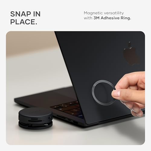 Satechi OntheGo 7-in-1 USB-C Hub, Compact Magnetic Multiport Adapter, 100W PD, HDMI 4K/60Hz, Gigabit Ethernet, 2×USB-A 5Gbps, SD/microSD Reader, Coiled Cable, for Mac & Windows – Space Black