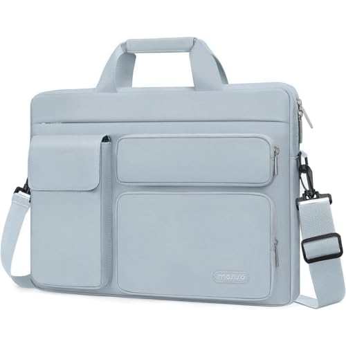 MOSISO Laptop Shoulder Bag 15.6 inch, 15-15.6 inch Computer Bag | Compatible with MacBook Pro 16 inch, HP, Dell, Lenovo with 2 Raised&1 Flapover&1 Horizontal Pocket&Handle&Belt, Baby Blue - color: Baby Blue, size: 16 inch