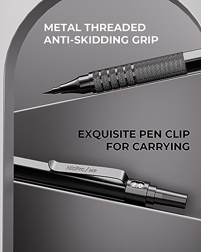 Nicpro 30PCS Black Metal Mechanical Pencil Set in Leather Case Blocky Gear 40PCS Metal Mechanical Pencil Set in Leather Case