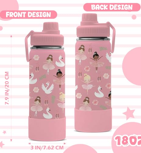 Gift for Ballerina Girls, 18oz Ballet Water Bottle with 2-in-1 Straw and Spout Lid, Dancer Dancing Kids Insulated Stainless Steel Tumbler Cup, Ballerina Gifts for School Teens Girls - color: Ballerina