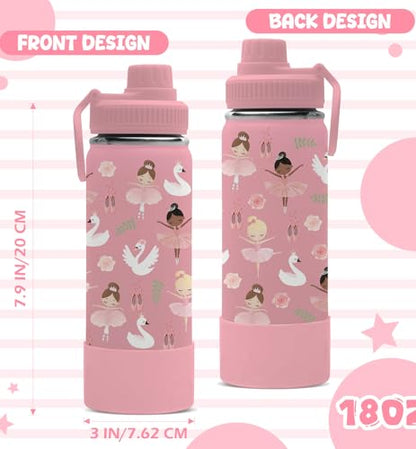 Gift for Ballerina Girls, 18oz Ballet Water Bottle with 2-in-1 Straw and Spout Lid, Dancer Dancing Kids Insulated Stainless Steel Tumbler Cup, Ballerina Gifts for School Teens Girls - color: Ballerina