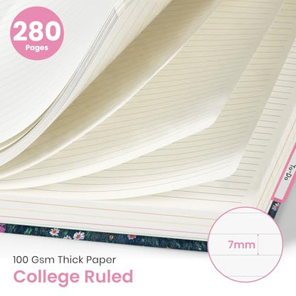 Large Spiral Lined Notebook for Work with Dividers & Tabs, 8.5"x11" Hardcover 5 Subject Notebook, College Ruled, 280 Pages, Twilight Bloom - color: A - Twilight Bloom